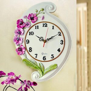 Gorgeous Decorative Orchid Pattern Resin Mute Wall Clock