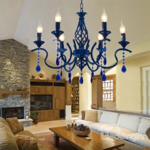 Mediterranean Style Metal 6-Head with Crystal Pendant Chandelier