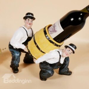 Creative Two Barman Carrying Wine Barrel Resin Wine Rack
