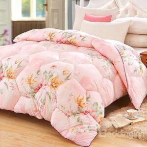 Pastoral Flowers Print Sweet Pink Polyester Quilt