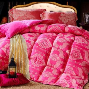 Luxury European Style Flower Print Rosy Tencel Quilt