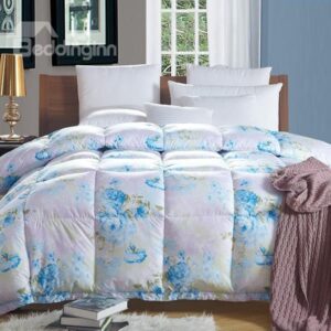 Gorgeous Blue Peony Print Fluffy Warm Down Quilt