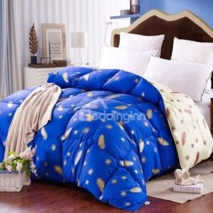 Feather Stars Print Royal Blue Down Winter Quilt