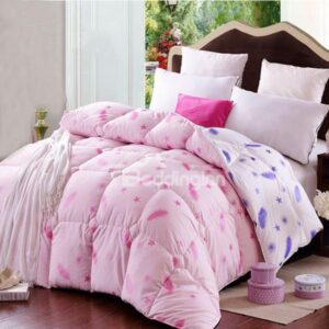 Feather Stars Print Lovely Pink Down Winter Quilt