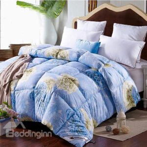 Elegant Flowers Print Blue Down Quilt for Winter