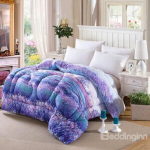 Purple Lavender Print Polyester Thick Winter Quilt