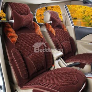 Exquisite and Comfortable Houndstooth Patterned Fur Fabric Seat Cover Set