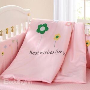 Best Wishes Flower Pattern Pink 9-Piece Crib bedding Set