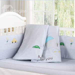 Light Blue Cars Pattern 9-Piece Baby Crib bedding Set