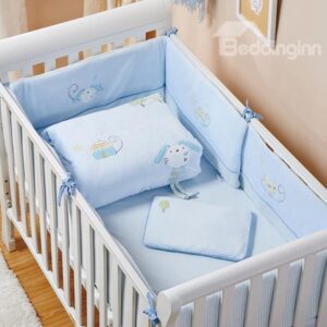 High Quality Baby Blue Rabbit Pattern Crib bedding Set
