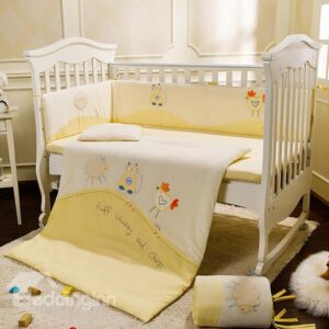 Lovely Sheep Cat and Chicken Pattern Crib bedding Set