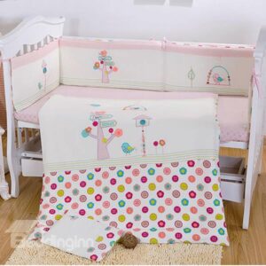 Small Bird and Tree Print 7-Piece Crib bedding Set