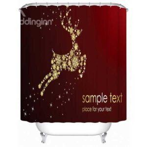Golden Reindeer Print 3D Shower Curtain