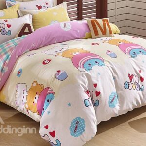 Animal Friends and Heart Shape Pattern Kids 3-Piece Duvet Cover Set