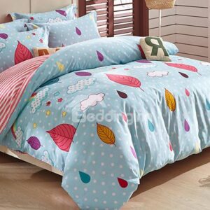 Colorful Leaves and Clouds Polka Dot Pattern 3-Piece Kids Duvet Cover Set