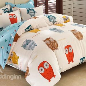 Super Cute Owls Pattern Kids 3-Piece Duvet Cover Set