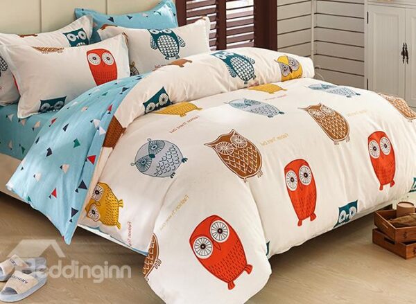 Super Cute Owls Pattern Kids 3-Piece Duvet Cover Set