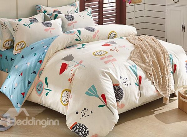100% Cotton Beautiful Flowers Pattern Kids Duvet Cover Set