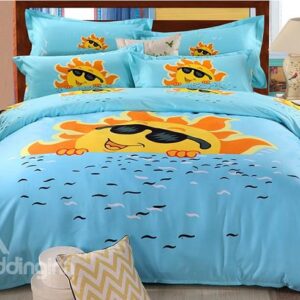 Lovely Sun Wearing Glasses Print Kids 3-Piece Duvet Cover Set