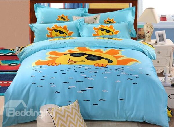 Lovely Sun Wearing Glasses Print Kids 3-Piece Duvet Cover Set