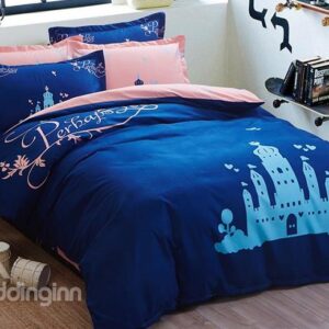 Dark Blue Elegant Castle Print Kids 3-Piece Duvet Cover Set