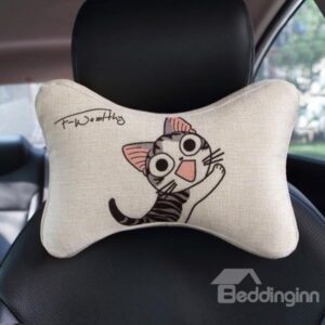 Cute Smilling Kitten Patterned Car Neckrest Pillow