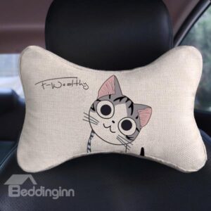 Lovely Smilling Kitten Patterned Car Neckrest Pillow