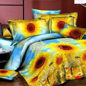 Dynamic Sunflowers Design Cotton 4-Piece Duvet Cover Sets