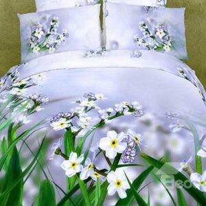 Pastoral Small Flowers Design Light Purple 4-Piece Duvet Cover Sets