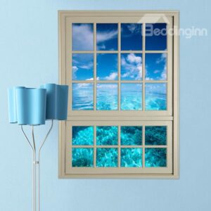 Amazing Blue Sea and Sky Window View Removable 3D Wall Stickers