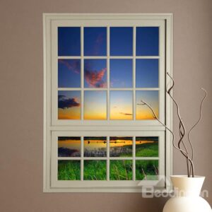 Beautiful Sunset in Countryside Window View Removable 3D Wall Stickers