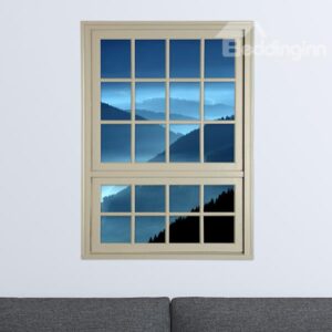 Rolling Mountains in Deep Blue Dusk Window View Removable 3D Wall Stickers