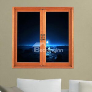 Creative Light Shimmering on the Horizon in Dark Night Window View Removable 3D Wall Stickers