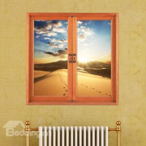 Golden Desert with Lines of Foot Prints Window View Removable 3D Wall Stickers