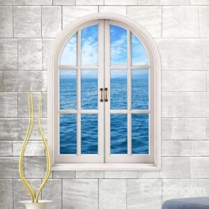 Pure Blue Sea Water and Sky Window View Removable 3D Wall Stickers