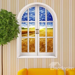 Ripe Golden Wheat Fields Window View Removable 3D Wall Stickers