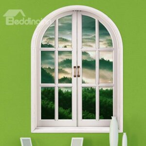 Rolling Mountains Covered in Green Trees Window View Removable 3D Wall Stickers