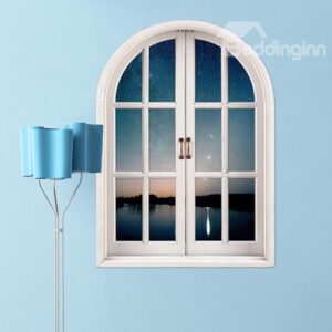 Peace and Quiet Lake in Deep Dusk Window View Removable 3D Wall Stickers