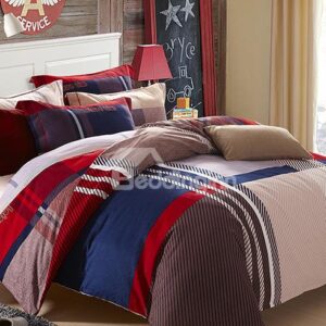 Classical Concise Stripe Style Full Cotton 4-Piece Duvet Cover Sets