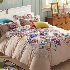 Fashion Alphabet Design Cotton 4-Piece Duvet Cover Sets
