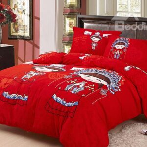 Chinese Traditional Wedding Style Red 4-Piece Duvet Cover Sets