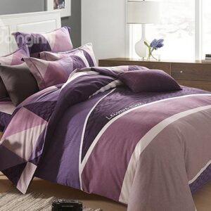 Concise Letter Stripe Print Purple 4-Piece Duvet Cover Sets