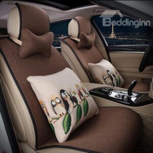 Elegant Single Colored with Animal Cushions Car Seat Cover Set