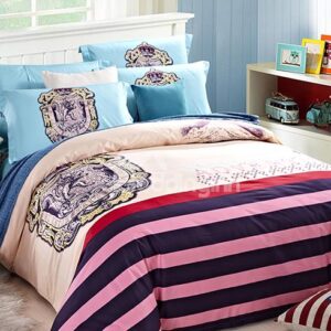 European Style Stripe Reactive Printing 4-Piece Duvet Cover Sets