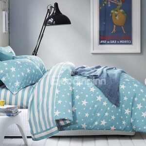 Gorgeous White Stars Print 4-Piece Blue Duvet Cover Sets
