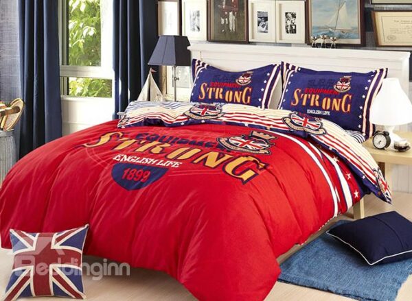 Vintage British Style Red 4-Piece Duvet Cover Sets