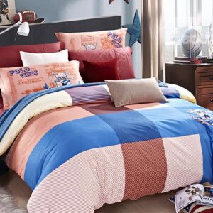 Concise Colorful Gingham 4-Piece Cotton Duvet Cover Sets