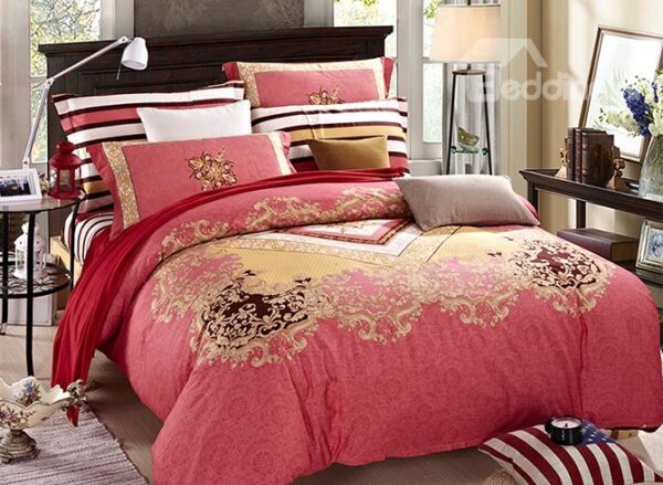 Artistic European Jacquard Red 4-Piece Duvet Cover Sets
