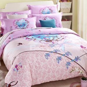 Elegant Flowers Reactive Printing 4-Piece Pink Duvet Cover Sets