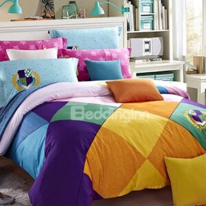 Colorized Plaid Cotton 4-Piece Duvet Cover Sets